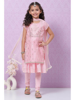 Biba - Girls Polyester Pink Kurta with Leggings and Dupatta (Set of 3)