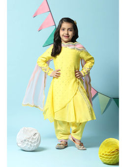 Biba - Girls Cotton Yellow Kurta with Salwar and Dupatta (Set of 4)
