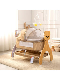 Mee Mee - Swinging Joy Smart Baby Cradle, Cry Sensor Electric Baby Jhula With Mosquito Net-Beige