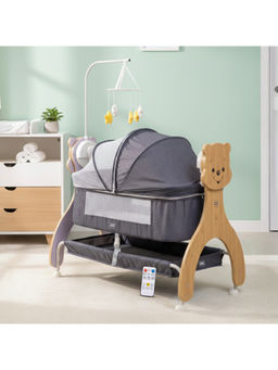 Mee Mee - Swinging Joy Smart Baby Cradle, Cry Sensor Electric Baby Jhula With Mosquito Net-Grey