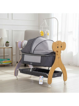Mee Mee - Swinging Joy Smart Baby Cradle, Cry Sensor Electric Baby Jhula With Mosquito Net-Grey