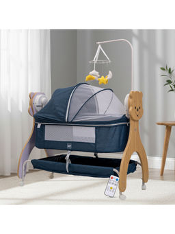 Mee Mee - Swinging Joy Smart Baby Cradle, Cry Sensor Electric Baby Jhula With Mosquito Net-Blue
