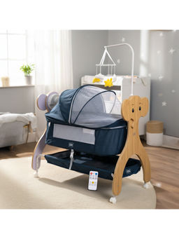 Mee Mee - Swinging Joy Smart Baby Cradle, Cry Sensor Electric Baby Jhula With Mosquito Net-Navy Blue