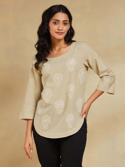 Fabindia - Beige Cotton Chikankari Top