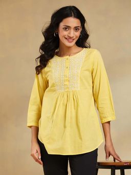 Fabindia - Yellow Cotton Chikankari Top