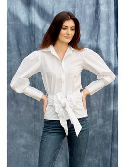 ANYSA - Women White Solid Belted Shirt (Set of 2)