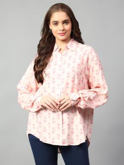 KOTTY - Women Pink Oversized Printed Cotton Blend Shirt