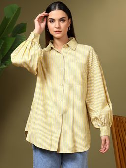 KOTTY - Women Yellow Stripes Oversized Shirt