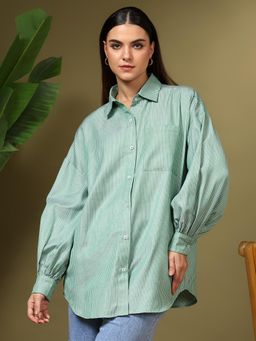 KOTTY - Women Green Stripes Oversized Shirt