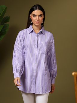 KOTTY - Women Purple Stripes Oversized Shirt