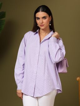 KOTTY - Women Purple Oversized Stripes Shirt