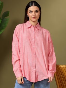 KOTTY - Women Pink Stripes Oversized Shirt