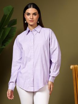 KOTTY - Women Purple Oversized Checks Shirt