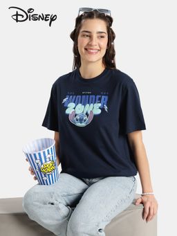 Jockey - D200 Women Disney Stitch Cotton Oversized Printed T-Shirt - Navy