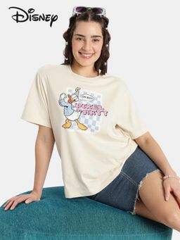 Jockey - D200 Women Disney Donald Duck Cotton Oversized Printed T-Shirt - Almond Milk