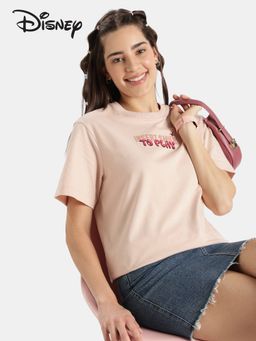 Jockey - D200 Women Disney Minnie Mouse Cotton Oversized Printed T-Shirt - Cameo Rose