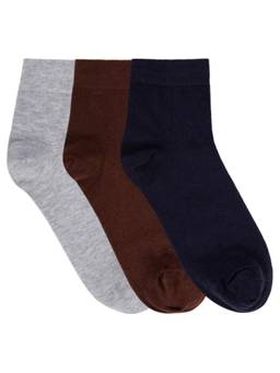 NEXT2SKIN - Mens Cotton Socks Crew Length Socks - Pack of 3 (Navy Blue:Brown:Melange Grey)
