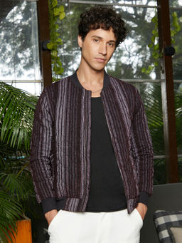 Campus Sutra - Brown Striped Quilted Bomber Jacket