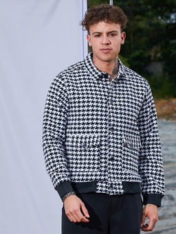 Campus Sutra - Carbon Black and Chalk White Houndstooth Jacket