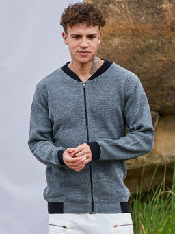 Campus Sutra - Dark Grey Zip-Front Knitted Jacket