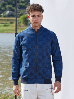 Campus Sutra - Blue Textured Jacket with Flap Pocket