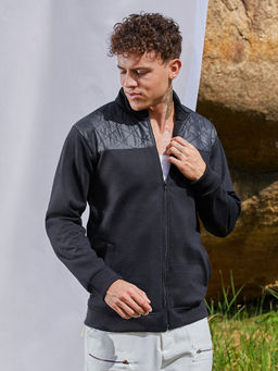 Campus Sutra - Black Zip-Front Jacket with Quilted Detail