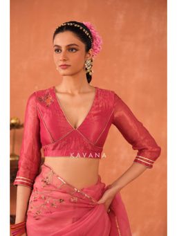 KAVANA - Women Floral Embroidered Pink Ritu Chanderi Stitched Blouse