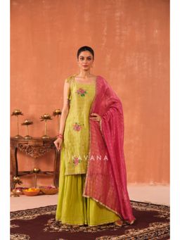 KAVANA - Women Patra Yellow Chanderi Kurta with Sharara