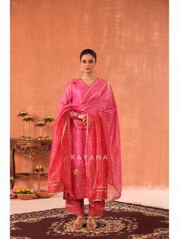 KAVANA - Women Pink Reva Chanderi Kurta with Palazzo
