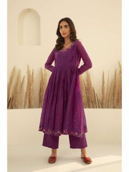 KAVANA - Women Embroidered Purple Chandra Anarkali Kurta and Pant