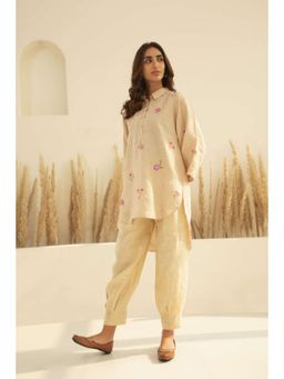 KAVANA - Women Embroidered Beige Shaila Kurta and Dhoti Pant
