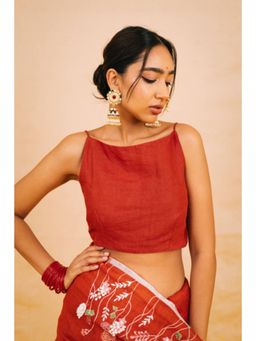 KAVANA - Women Floral Embroidered Red Ibtida Linen Stitched Blouse