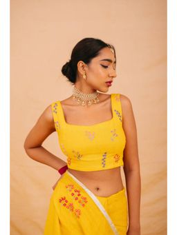 KAVANA - Women Floral Embroidered Yellow Gauri Stitched Blouse