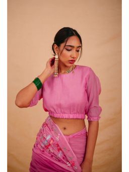 KAVANA - Women Pink Puff Sleeves Bindu Stitched Blouse