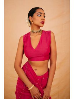 KAVANA - Women Embroidered Pink V-Neck Charu Stitched Blouse