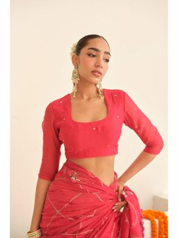 KAVANA - Women Red Embroidered Maya Chanderi Stitched Blouse