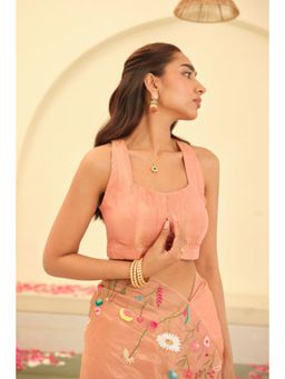 KAVANA - Women Embroidered Pink Aarohi Silk Tissue Stitched Blouse