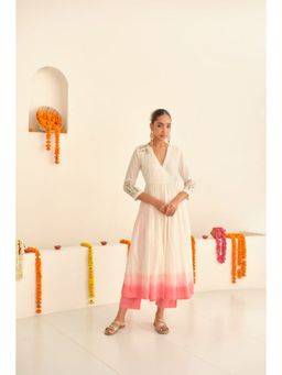 KAVANA - Women Embroidered Three Fourth Sleeves Mohini Angarkha Kurta with Pant