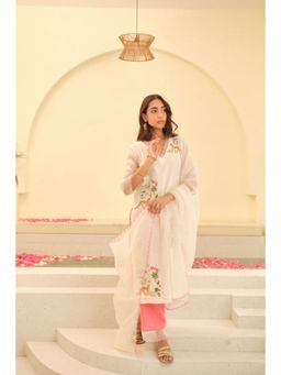 KAVANA - Women Embroidered White Shubhi Chanderi Kurta and Palazzo