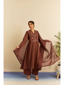 KAVANA - Women Embroidered Brown Avni Kurta with Palazzo
