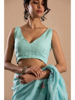 KAVANA - Women Blue V-Neck Neel Gagan Linen Stitched Blouse