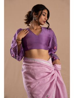 KAVANA - Women Floral Embroidered Purple Nazaakat Chanderi Stitched Blouse
