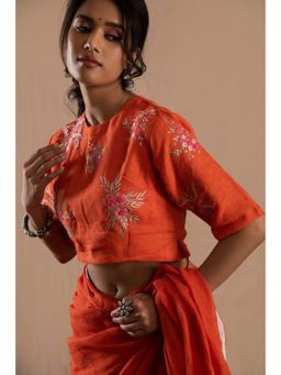 KAVANA - Women Embroidered Orange Silsila Linen Stitched Blouse