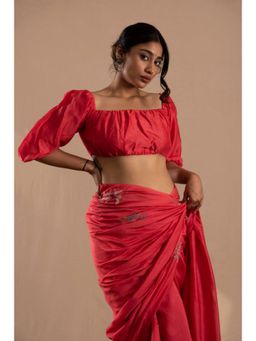 KAVANA - Women Pink Square-Neck Parijat Chanderi Stitched Blouse