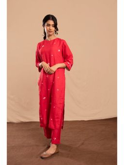 KAVANA - Women Embroidered Red Shamaa Kurta and Pant