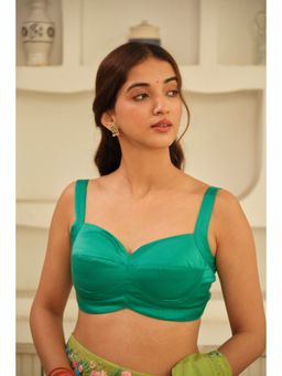 KAVANA - Women Green Sweetheart Neck Silk Linen Stitched Blouse