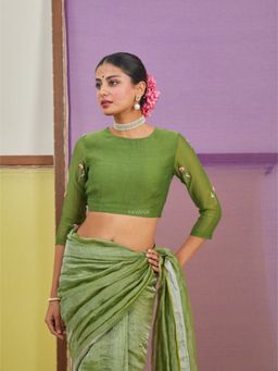 KAVANA - Women Floral Embroidered Green Fiddah Stitched Blouse