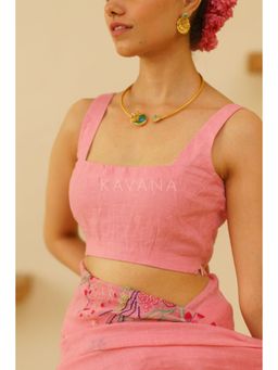 KAVANA - Women Floral Embroidered Pink Nira Linen Stitched Blouse