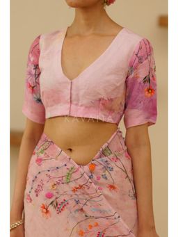 KAVANA - Women Floral Print Pink Farah Linen Stitched Blouse