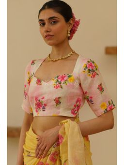 KAVANA - Women Floral Print Pink Amoli Linen Stitched Blouse